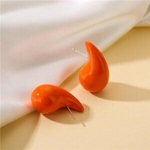 Chunky Orange Hoop Earrings for Woman, Lightweight, Waterproof, Hollow Open Girl